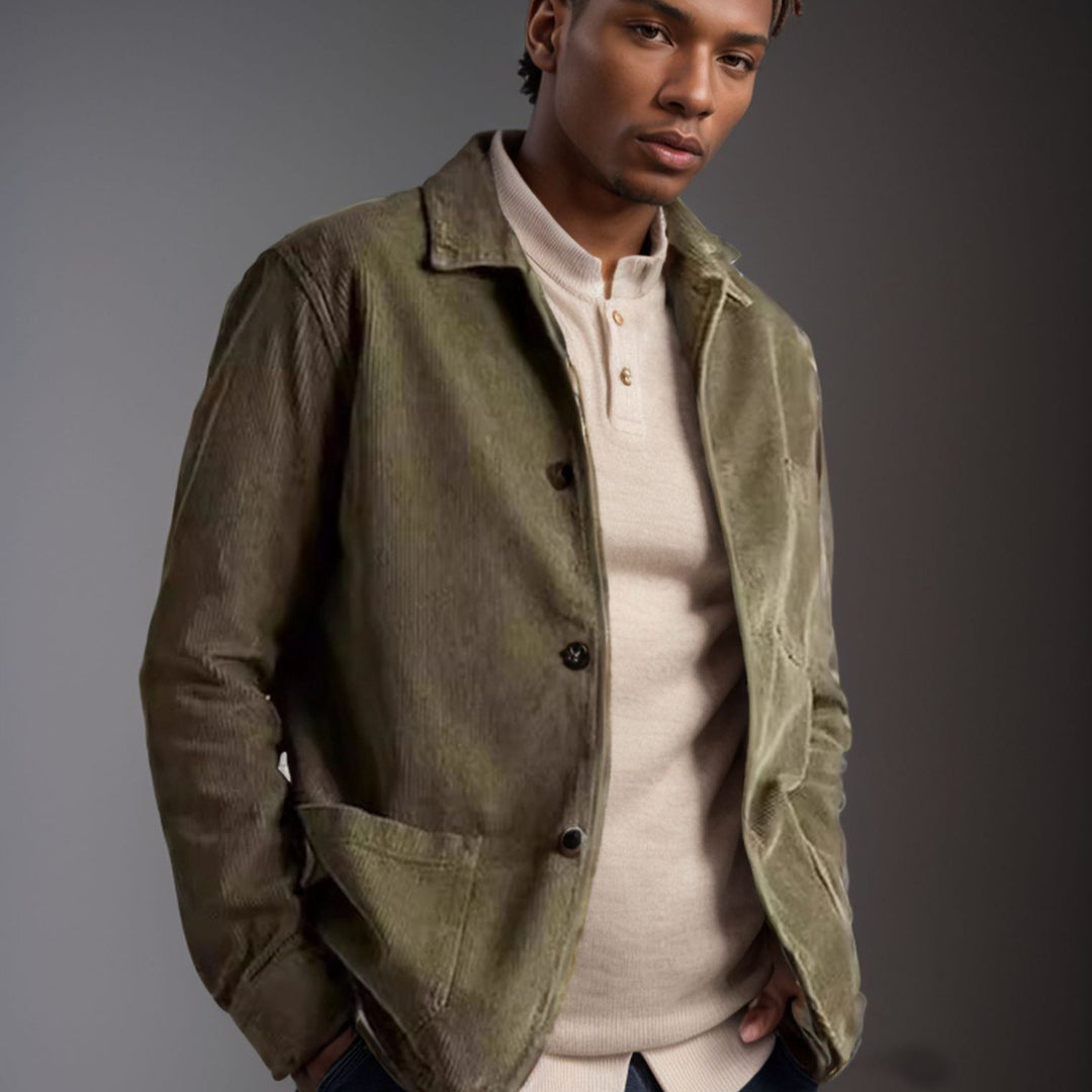 Men's Cord Worker Jacket with Shirt Collar and Patch Pockets Mune Fashion