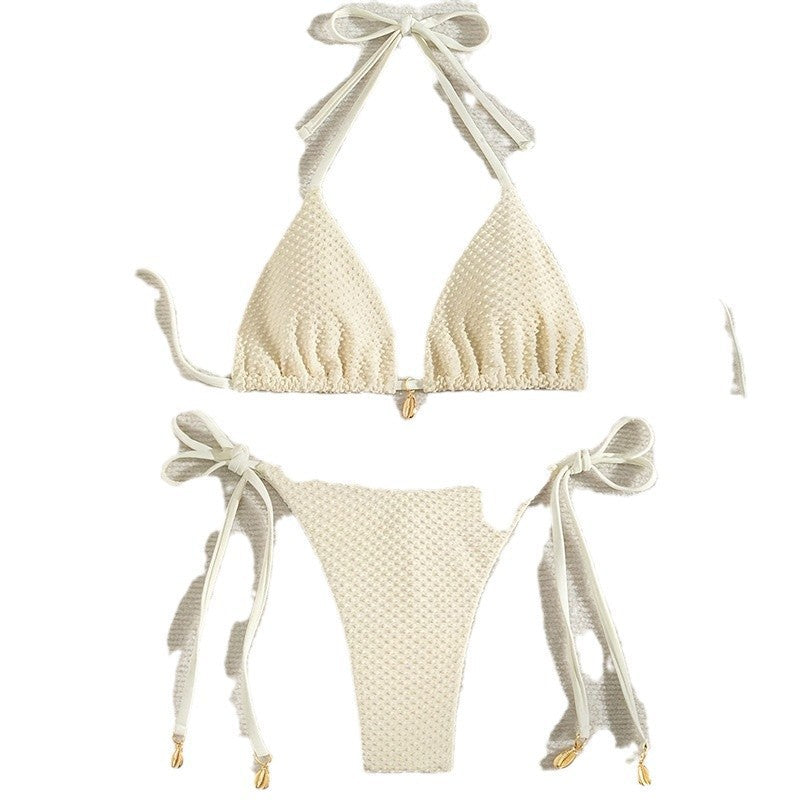 Women Triangle Bikini Set with Structured Surface Mune Fashion
