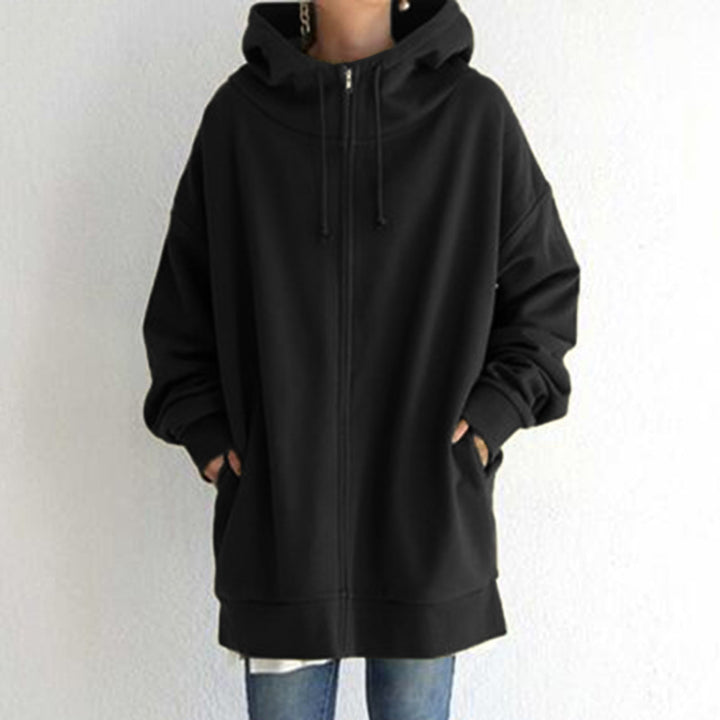 Women's oversized hooded long pullover with zipper and side pockets Mune Fashion
