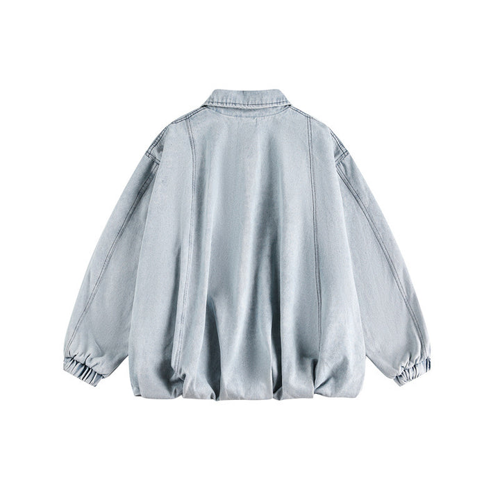 Unisex Lightweight Oversized Denim Jacket with Shirt Collar, Elastic Hem and Raglan Sleeves Mune Fashion