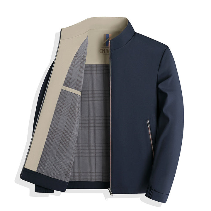 Men's lightweight Harrington jacket with stand-up collar, zippered pockets, and checkered lining Mune Fashion