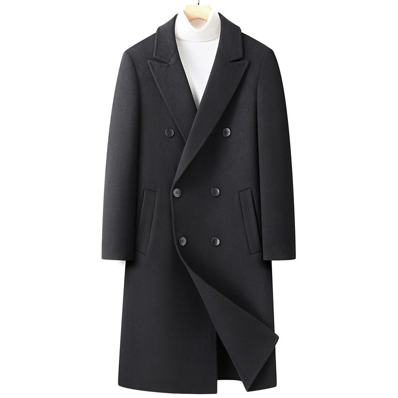 Men's Double-Breasted Wool Coat with Extended Cut and Lapel Collar Mune Fashion