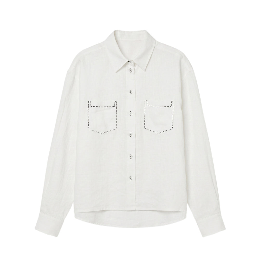 Damen Elegante Leinenbluse mit kontrastierenden Nähten Mune Fashion