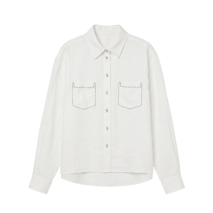 Damen Elegante Leinenbluse mit kontrastierenden Nähten Mune Fashion