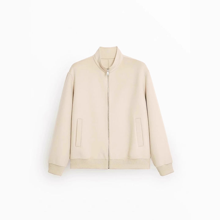 Men's Casual Wool Blend Zip Jacket with Stand Collar and Ribbed Cuffs Mune Fashion