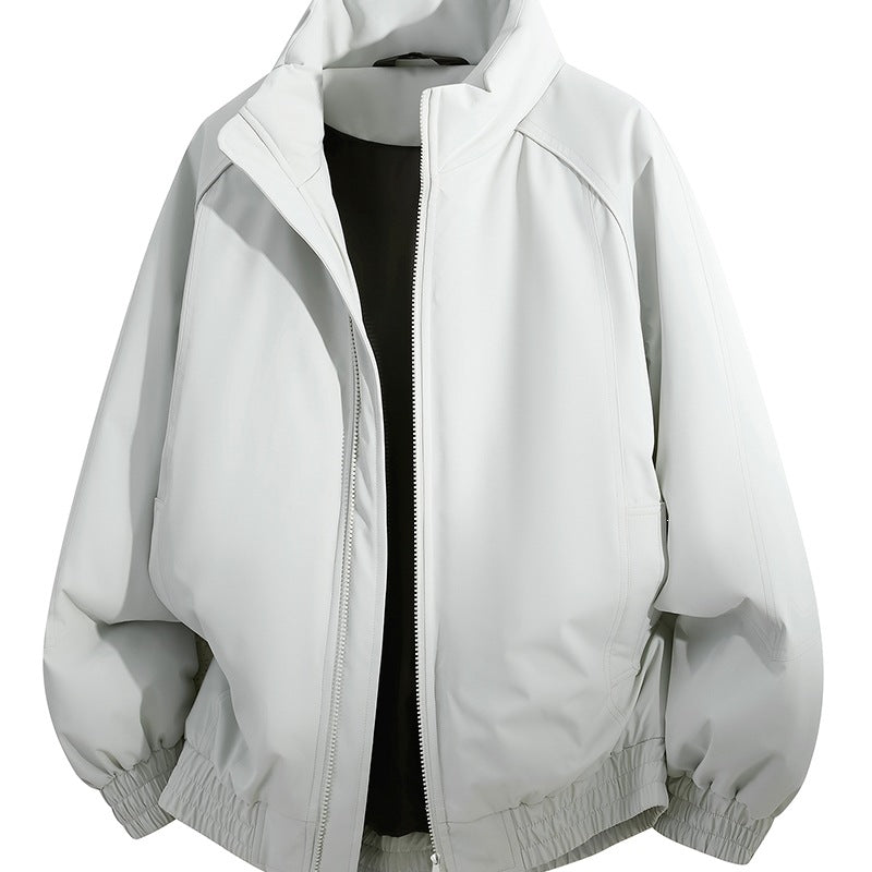 Unisex Oversize Bomber Jacket with Stand-up Collar, Elastic Hem & Padded Lining Mune Fashion