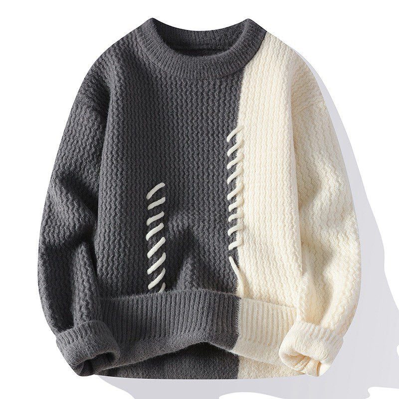 Unisex oversized knit sweater with cable pattern and decorative stitching Mune Fashion