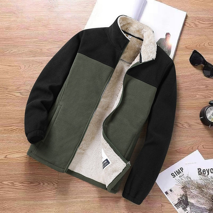 Men's Two-Tone Fleece Transition Jacket with Stand-Up Collar, Zipper & Side Pockets Mune Fashion