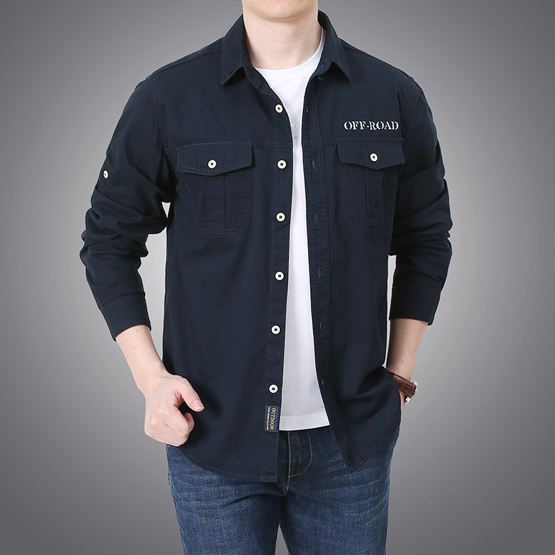 Men's long-sleeve workwear shirt with snap-button chest pockets and roll-up sleeves Mune Fashion