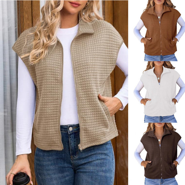 Women's padded vest with zipper, stand-up collar and side pockets Mune Fashion