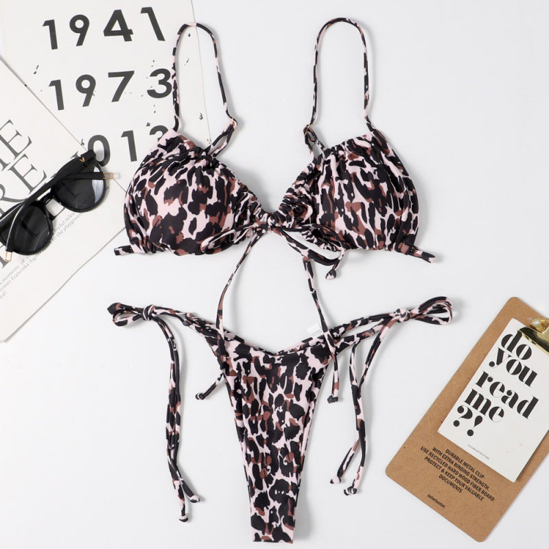 Women's bikini set with adjustable tie straps and fashionable leopard print Mune Fashion