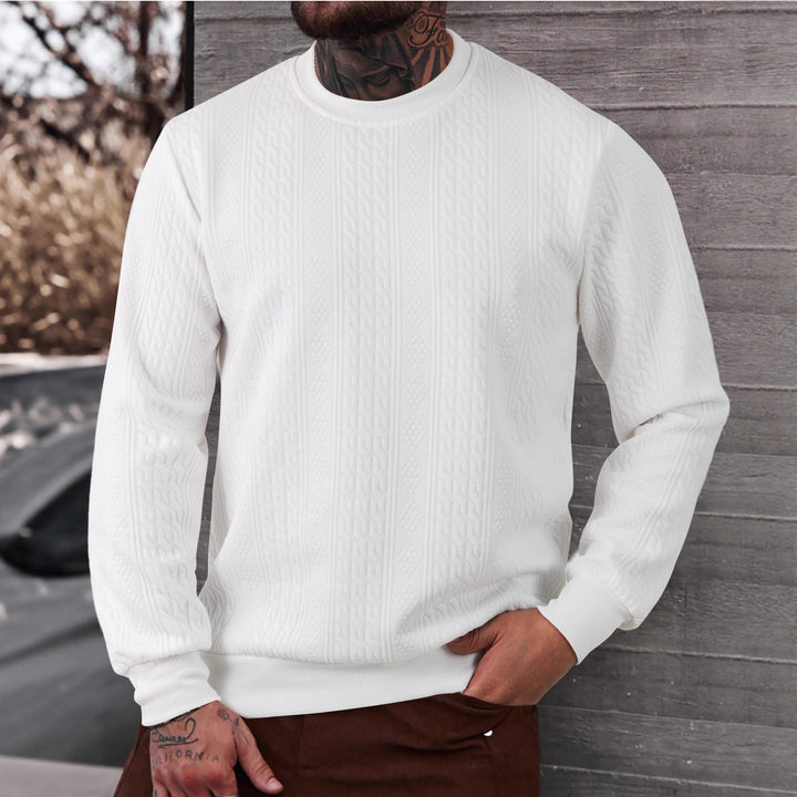 Men's textured round neck sweatshirt with fine waffle structure and ribbed cuffs Mune Fashion