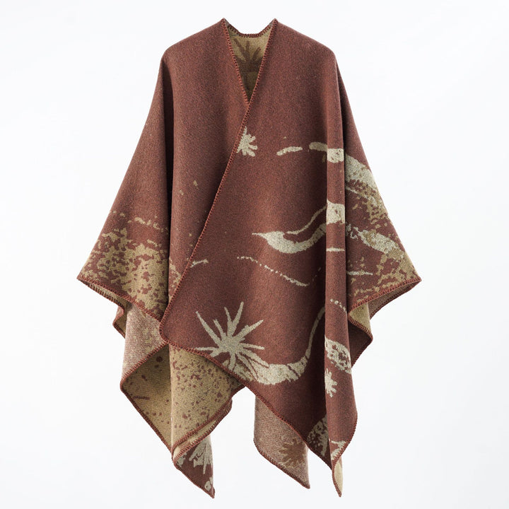 Women's Reversible Jacquard Wrap Poncho in Oversized Cape Mune Fashion
