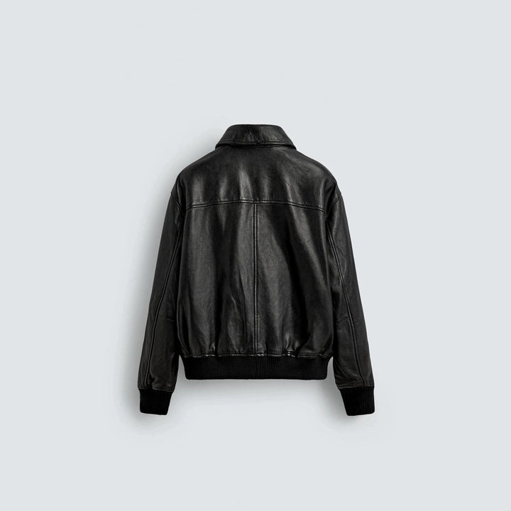 Men's smooth leather blouson in pilot style with shirt collar and patch flap pockets Mune Fashion