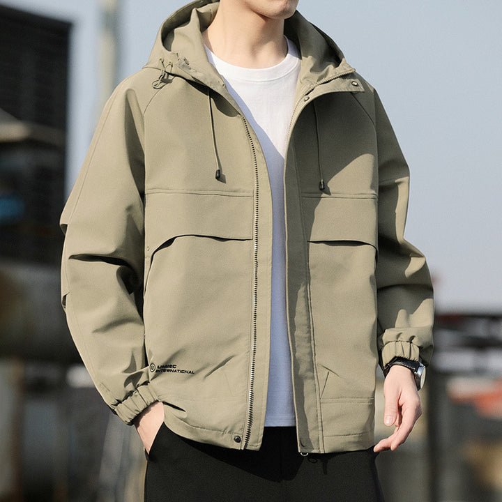 Men's Lightweight Hooded Utility Windbreaker with Large Flap Pockets and Elastic Cuffs Mune Fashion