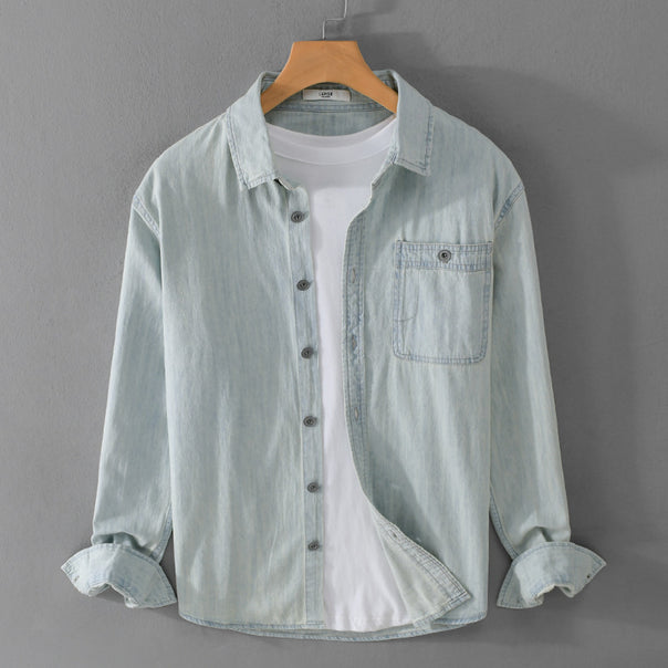 Men's denim overshirt in casual worker look with chest pocket and soft finish Mune Fashion