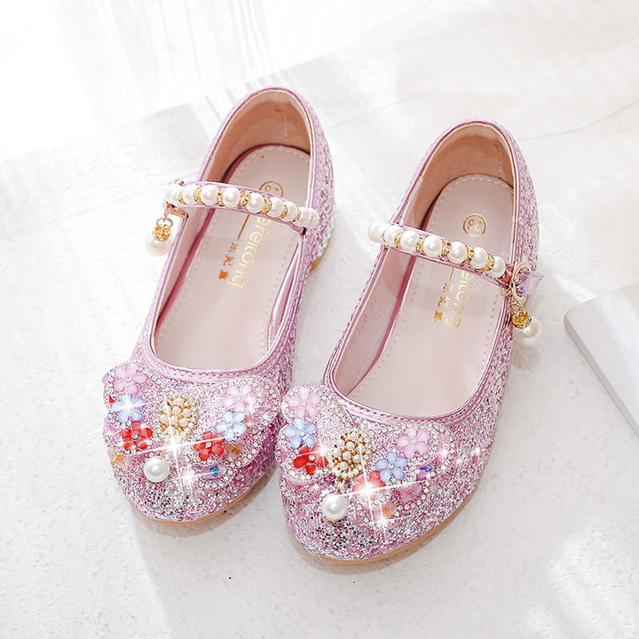 Girls Glittering Ballerinas with Floral Applications Mune Fashion
