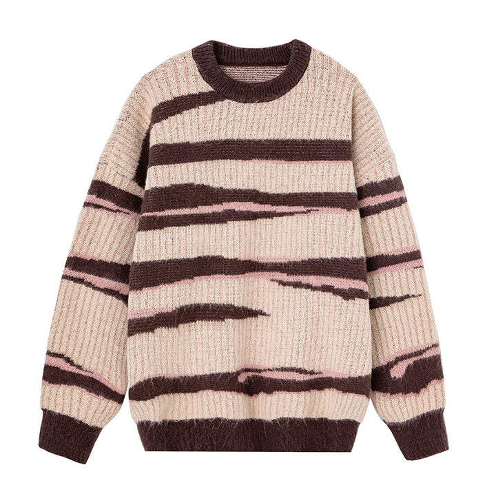 Unisex Chunky Knit Sweater with Wave Intarsia and Ribbed Texture Mune Fashion
