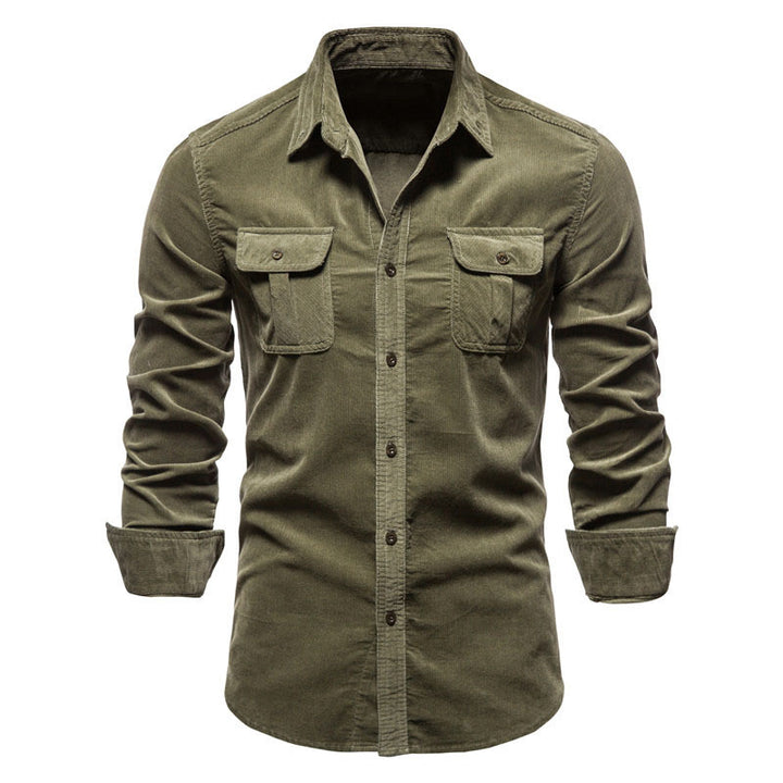 Men's long-sleeved cord shirt with applied breast pockets and Kent collar Mune Fashion