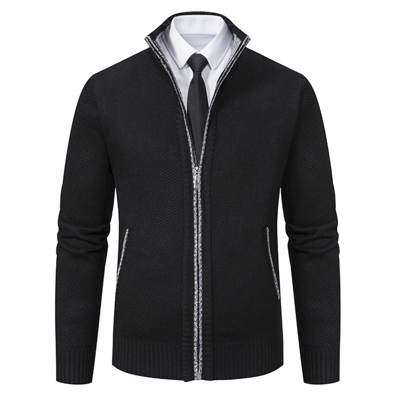 Men's upscale cardigan with stand-up collar and full-length zipper, thermally insulating and tailored fit Mune Fashion