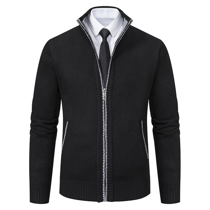 Men's upscale cardigan with stand-up collar and full-length zipper, thermally insulating and tailored fit Mune Fashion