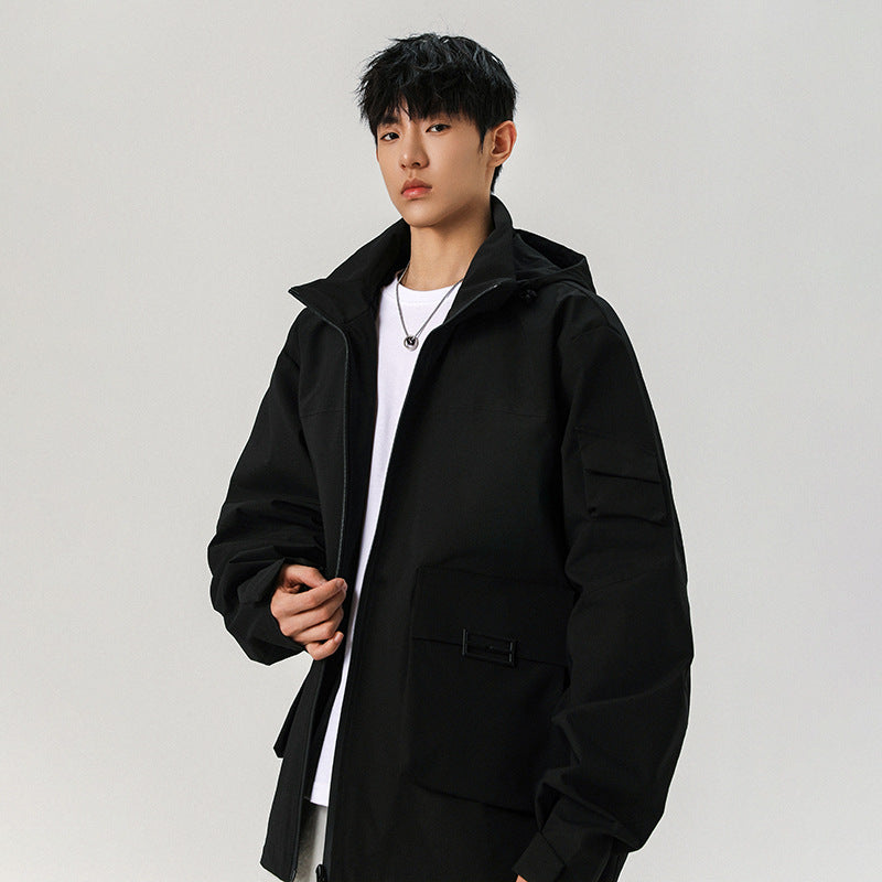 Men's Oversize Utility Jacket with Technical Softshell, Hood and Multiple Pockets Mune Fashion
