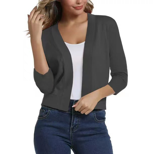 Women’s open short cardigan with three-quarter sleeves and elastic hem Mune Fashion