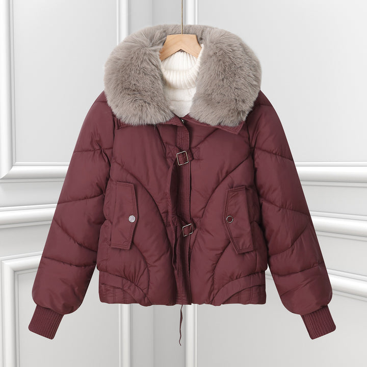 Women's short pilot jacket with voluminous shawl collar, drawstring hem, and patch pockets Mune Fashion