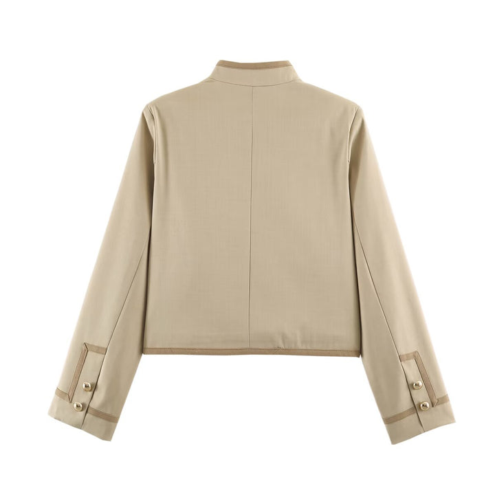 Women's Cropped Stand Collar Jacket with Decorative Toggle Fastenings and Boxy Cut Mune Fashion