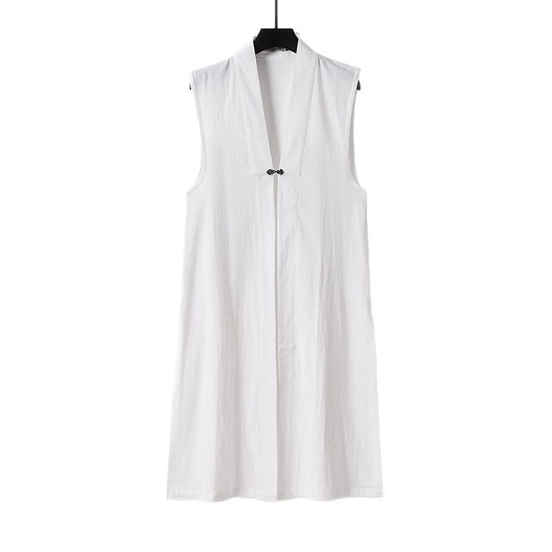 Ladies Long Sleeveless Kimono Vest with Minimalist Lines and Decorative Toggle Closure Mune Fashion