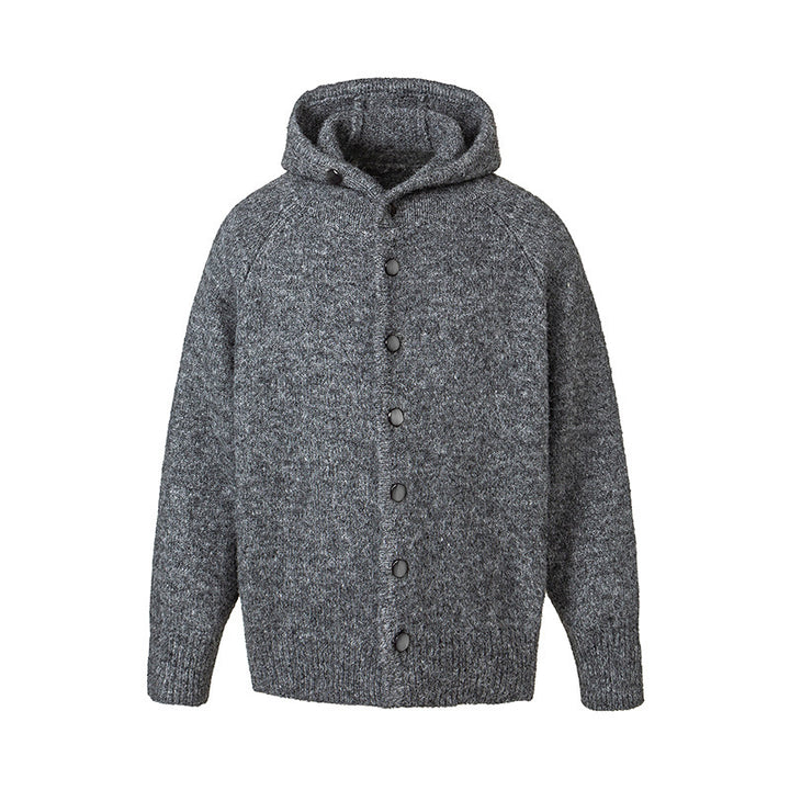 Men's chunky knit hooded cardigan with full button placket and ribbed cuffs Mune Fashion