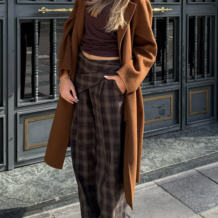 Women Longer Wool Blend Coat with Oversized Cut and Wide Lapel Mune Fashion