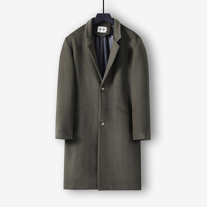 Men's mid-length single-breasted wool coat with narrow lapels and two buttons Mune Fashion