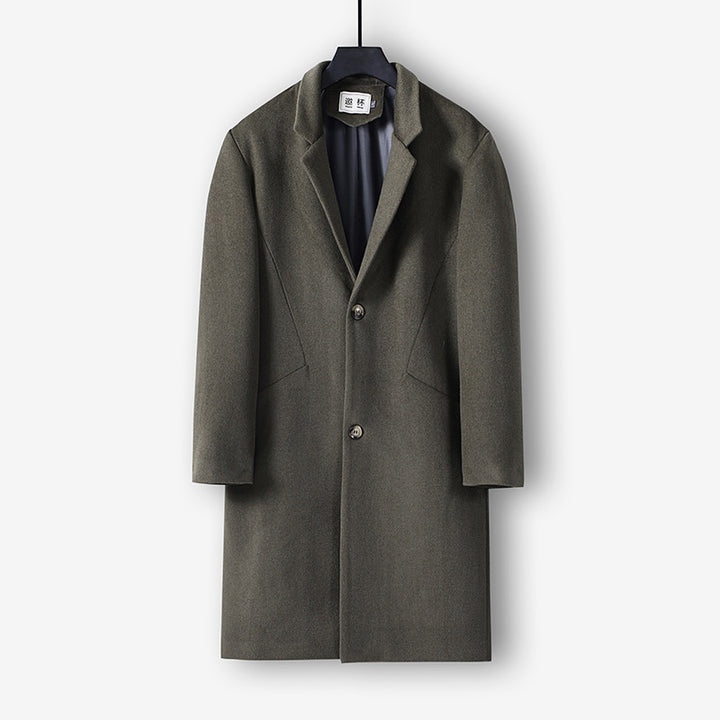 Men's mid-length single-breasted wool coat with narrow lapels and two buttons Mune Fashion