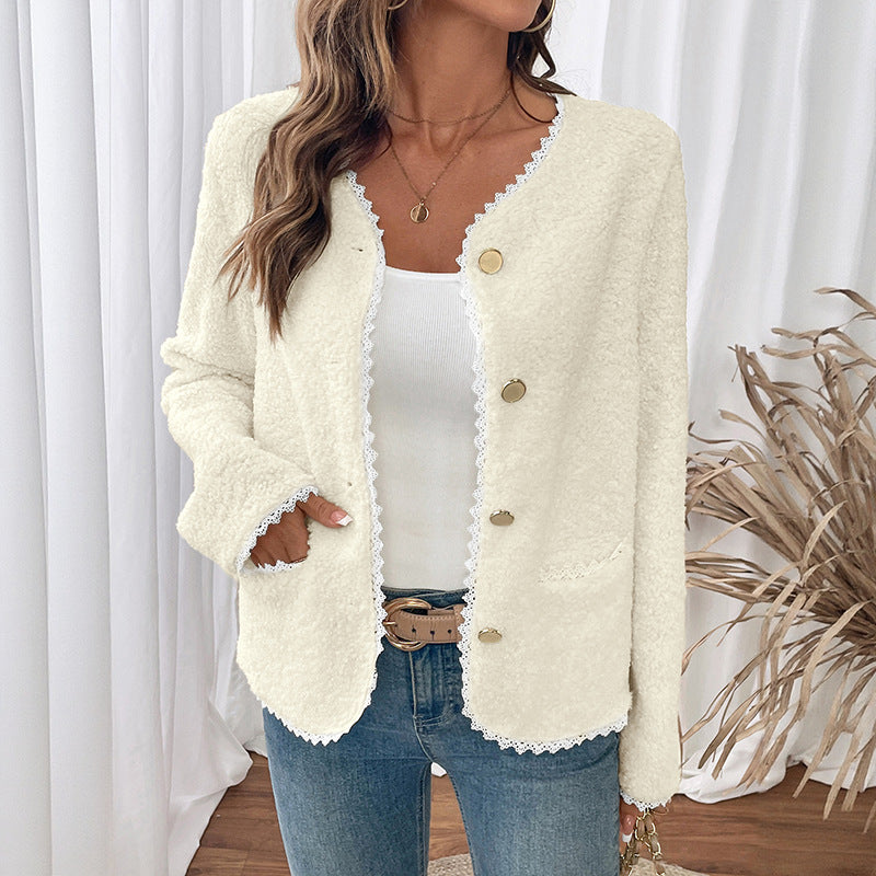 Women Elegant Cardigan with Lace Decorations Mune Fashion