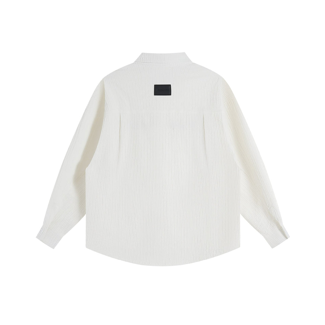 Unisex Oversize Textured Shirt Jacket with Concealed Button Placket and Statement Embroidery Mune Fashion