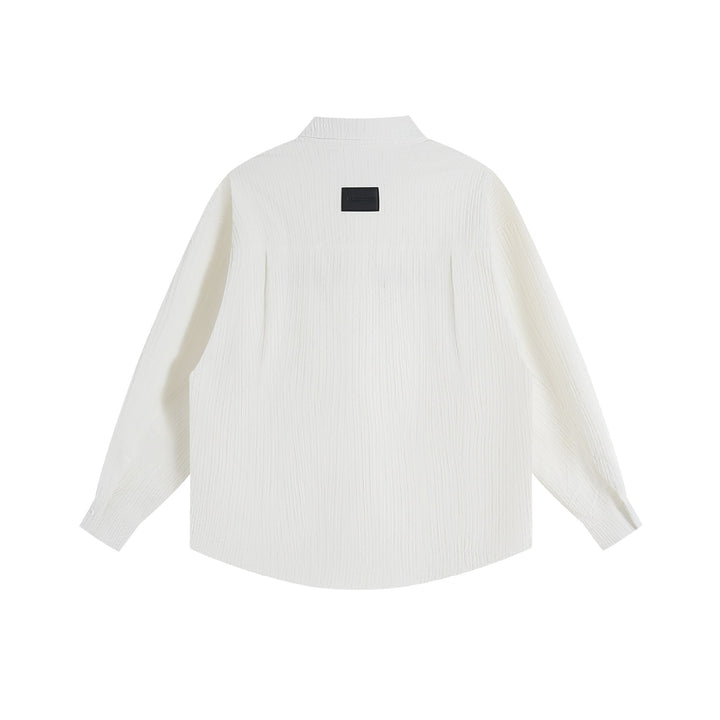 Unisex Oversize Textured Shirt Jacket with Concealed Button Placket and Statement Embroidery Mune Fashion