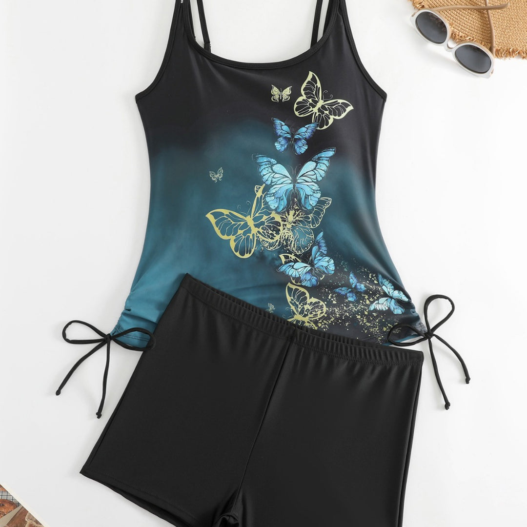 Ladies Tankini with Butterfly Design and Swim Shorts Mune Fashion