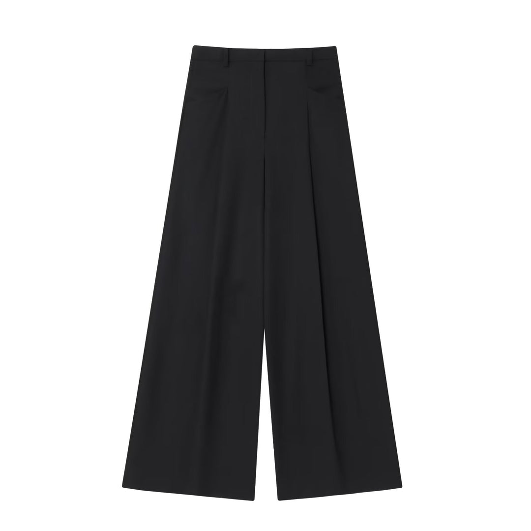 Women's Wide High-Waisted Pleated Trousers with Crease and Wide Leg Mune Fashion