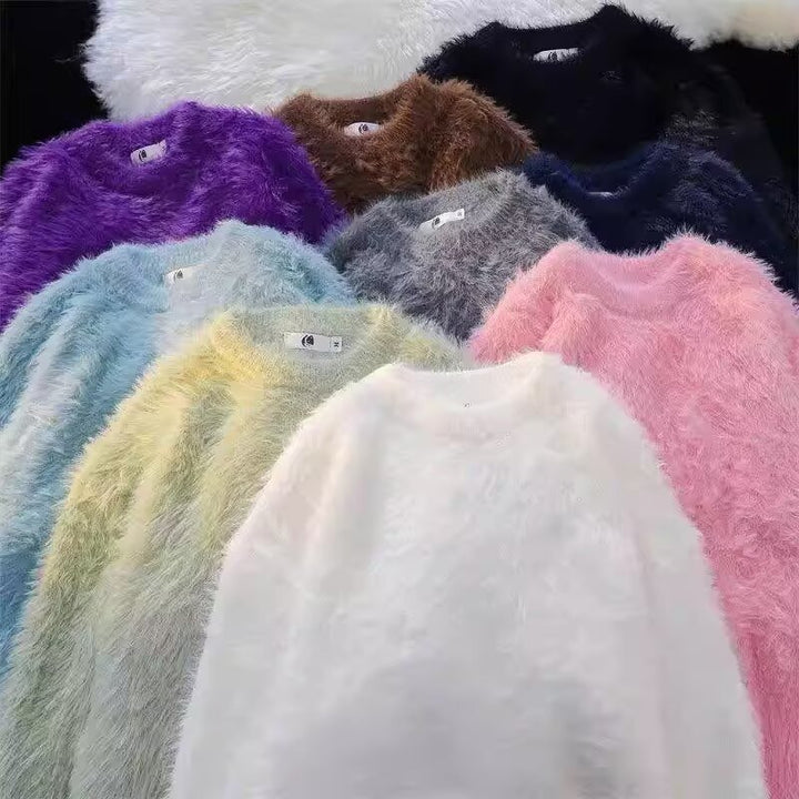 Women Soft Chunky Knit Sweater with Round Neckline Mune Fashion