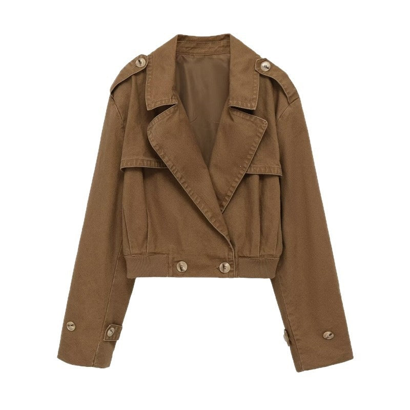 Women's Short Cut Utility Jacket in Field Style with Wide Lapels and Tailored Waistband Mune Fashion
