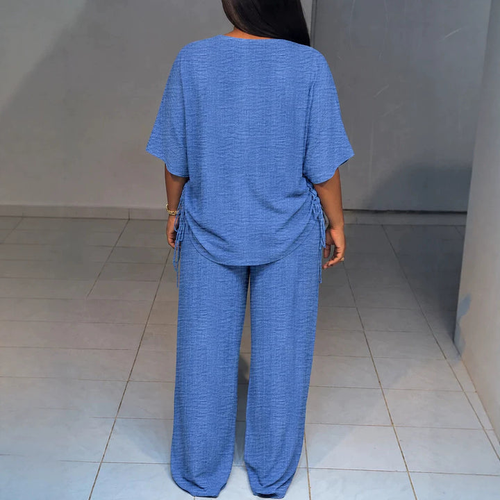Women's Oversize Lounge Set with V-neck, side gathering, and wide palazzo pants Drune