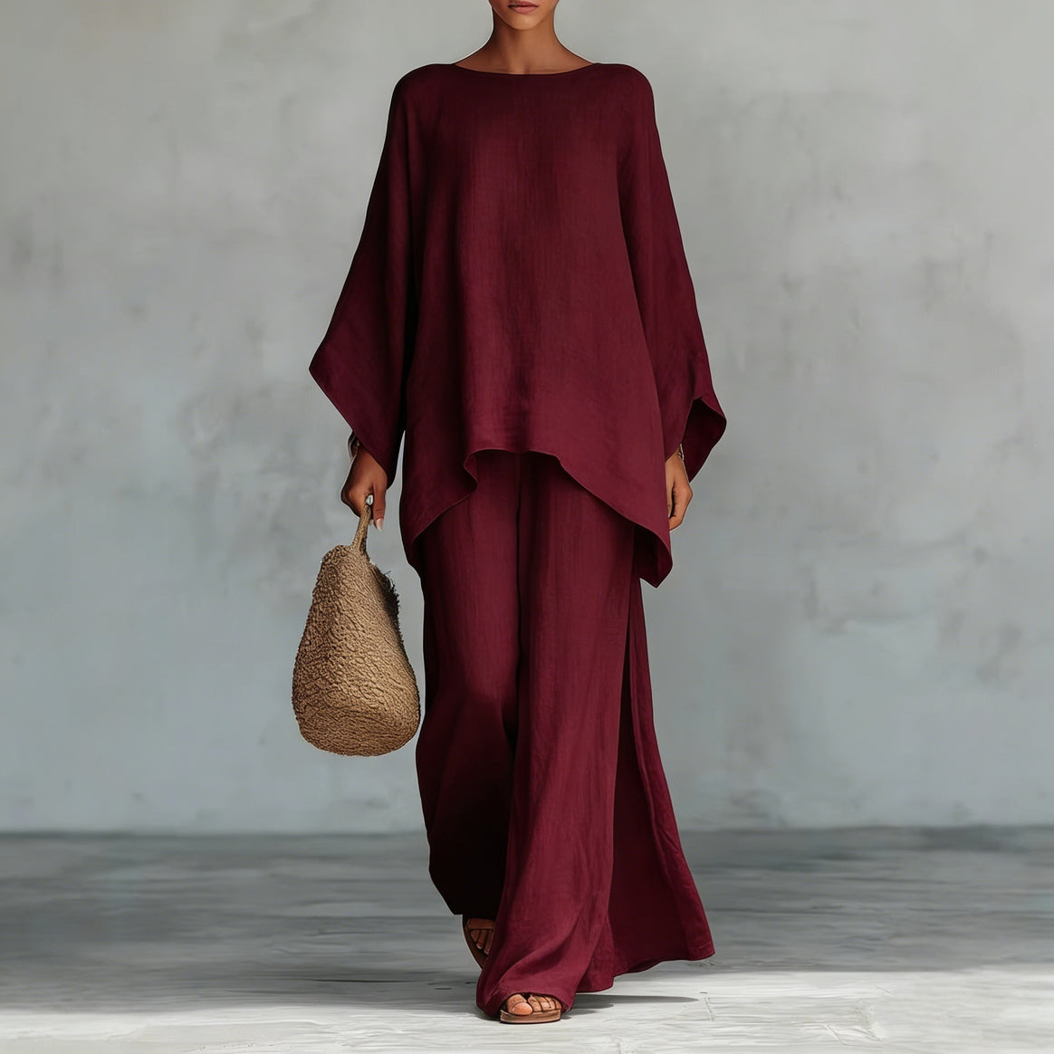 Women Casual Oversized Kaftan Top with Wide Palazzo Pants Mune Fashion