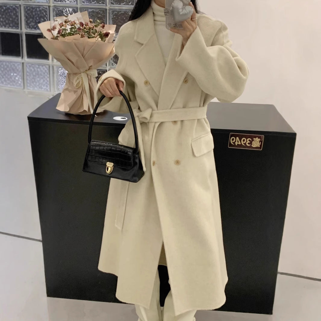 Women's Oversized Wool Blend Coat with Double-Breasted Button Placket and Pocket Flaps Mune Fashion