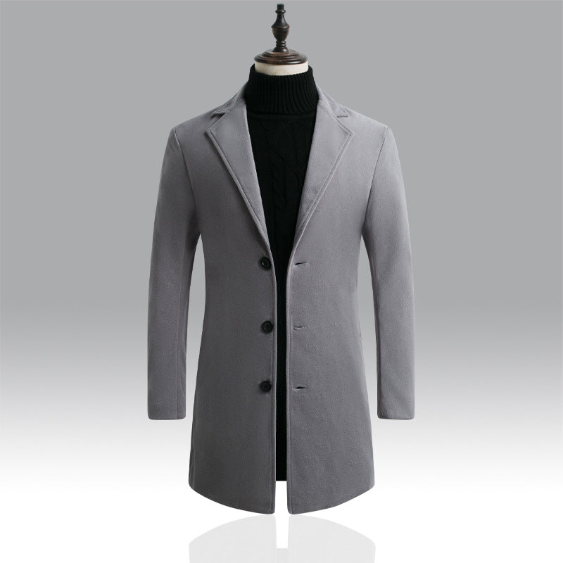 Men's Tailored Single-Breasted Wool Coat with Notched Lapel and Slim Silhouette Mune Fashion