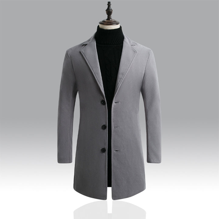 Men's Tailored Single-Breasted Wool Coat with Notched Lapel and Slim Silhouette Mune Fashion
