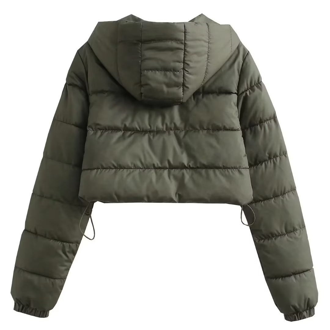Ladies short quilted hooded jacket with drawstring, zipper and light padding Mune Fashion