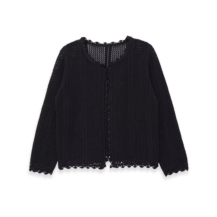 Women's crocheted openwork cardigan with lace trim Mune Fashion