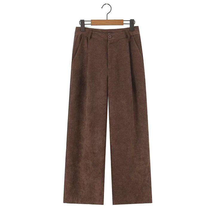 Women High-Waisted Cord Pants with Wide Leg and Pleats Mune Fashion