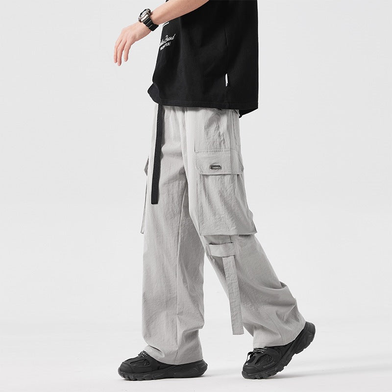 Men's Baggy Cargo Pants with Extra Large Utility Pockets, Straight Leg & Integrated Fabric Belt Mune Fashion